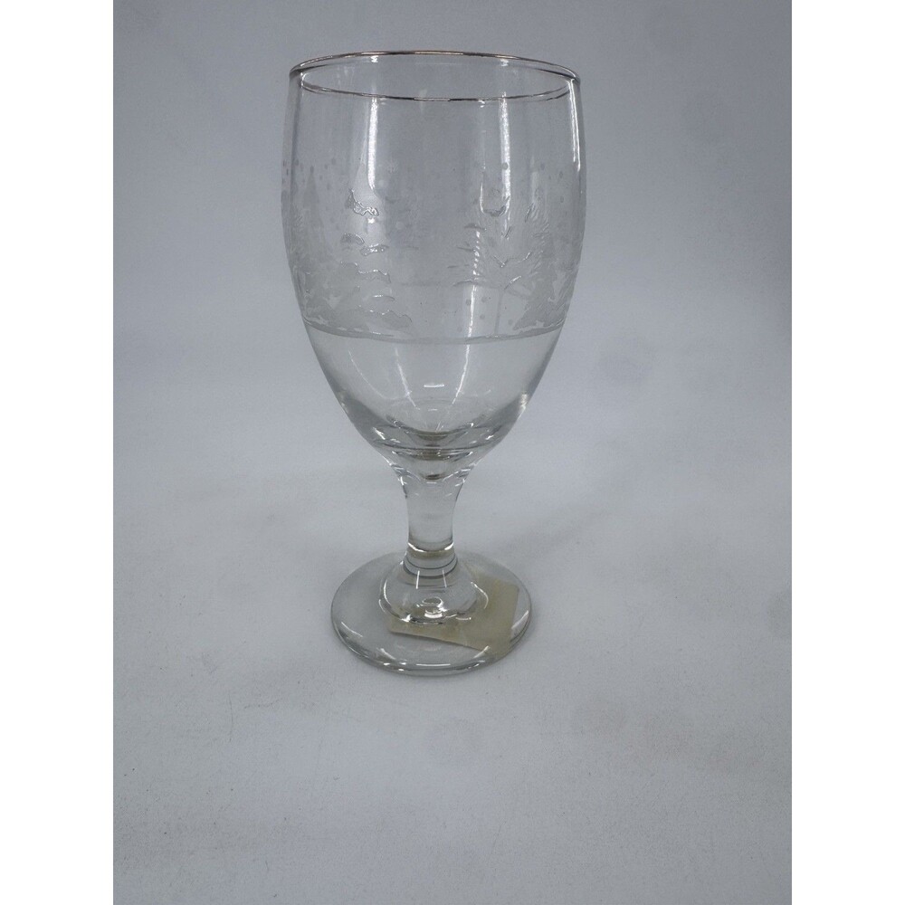 Frosty Pines Libbey Handblown Goblet 7” Winter Wonderland Gold Rim Replacement